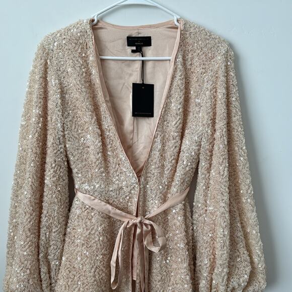 Michael Costello Sequin Cream Longsleeve Tie Blazer Size: XS - Picture 3 of 6